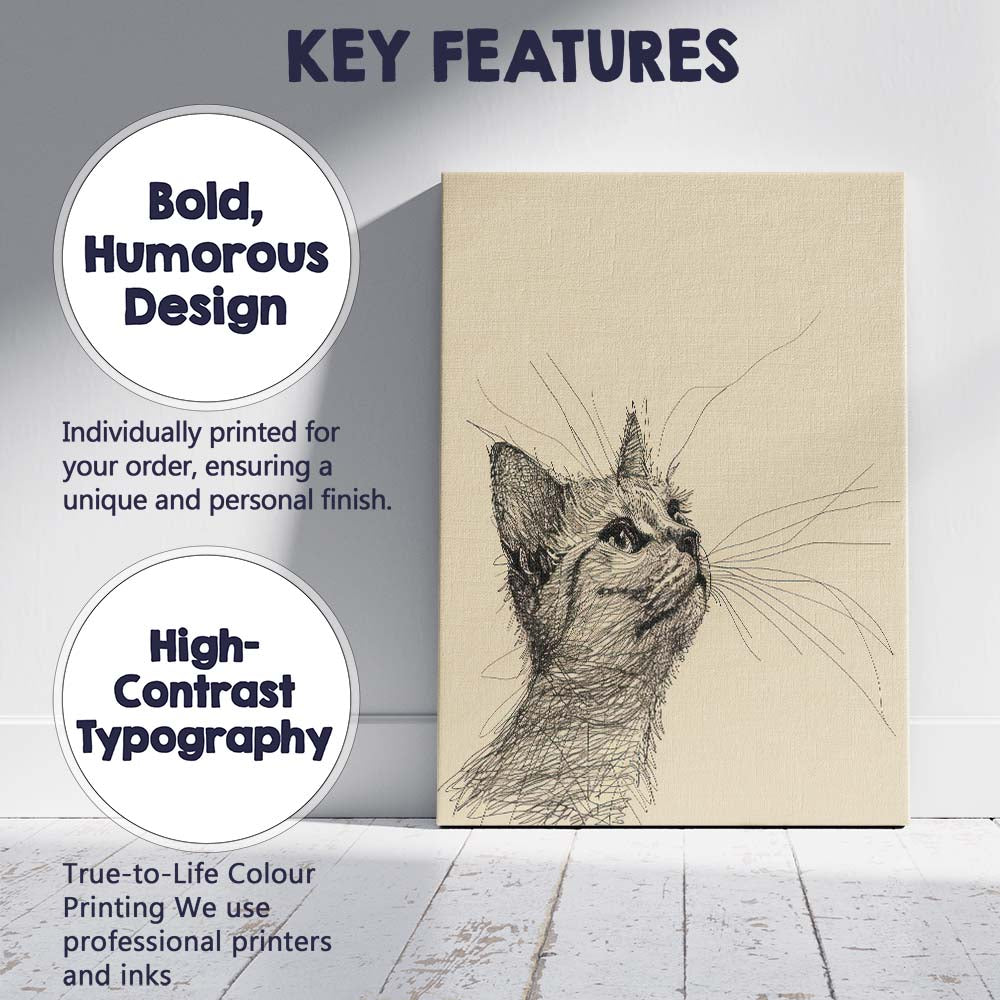 Detailed Kitten Portrait Pen Sketch Canvas Wall Art Print Decor Picture Ready to Hang