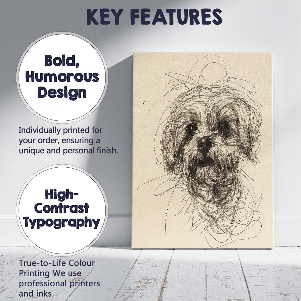 Expressive Shih Tzu Dog Portrait Sketch Canvas Wall Art Print Decor Picture Ready to Hang