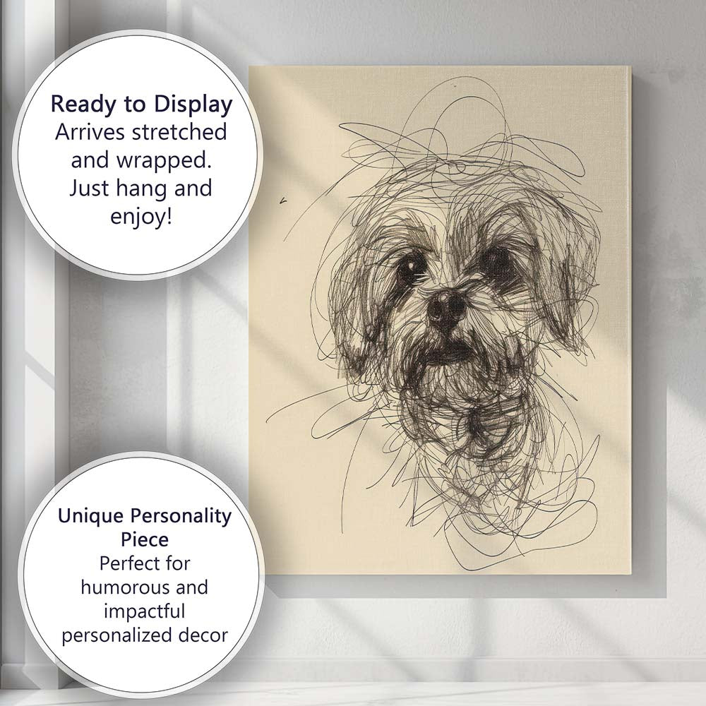 Expressive Shih Tzu Dog Portrait Sketch Canvas Wall Art Print Decor Picture Ready to Hang