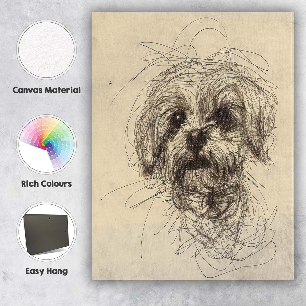 Expressive Shih Tzu Dog Portrait Sketch Canvas Wall Art Print Decor Picture Ready to Hang