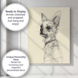 Detailed Chihuahua Dog Portrait Pen Sketch Canvas Wall Art Print Decor Picture Ready to Hang