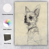 Detailed Chihuahua Dog Portrait Pen Sketch Canvas Wall Art Print Decor Picture Ready to Hang