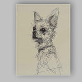 Detailed Chihuahua Dog Portrait Pen Sketch Canvas Wall Art Print Decor Picture Ready to Hang