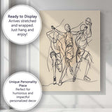 Continuous Line Basketball Players Action Illustration Canvas Wall Art Print Decor Picture Ready to Hang