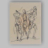 Continuous Line Basketball Players Action Illustration Canvas Wall Art Print Decor Picture Ready to Hang