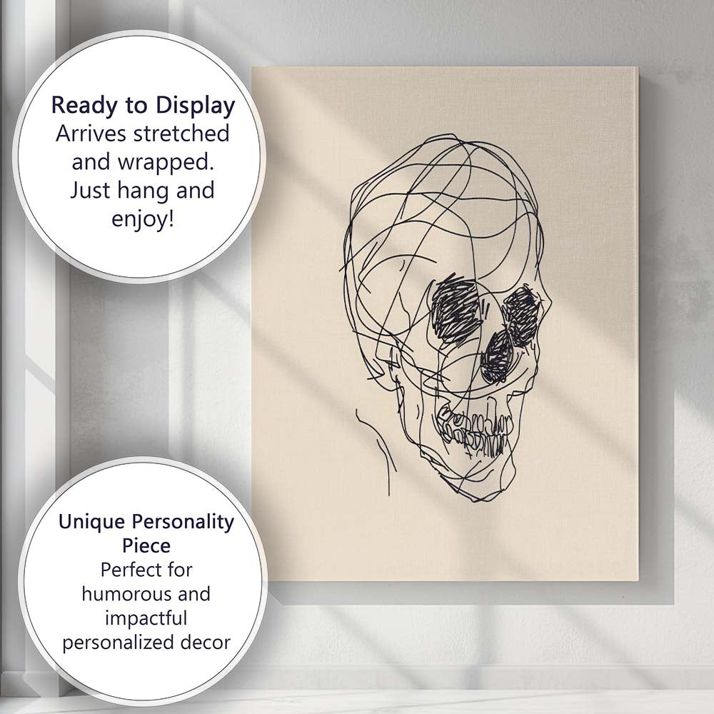 Detailed Anatomical Human Skull Sketch Canvas Wall Art Print Decor Picture Ready to Hang