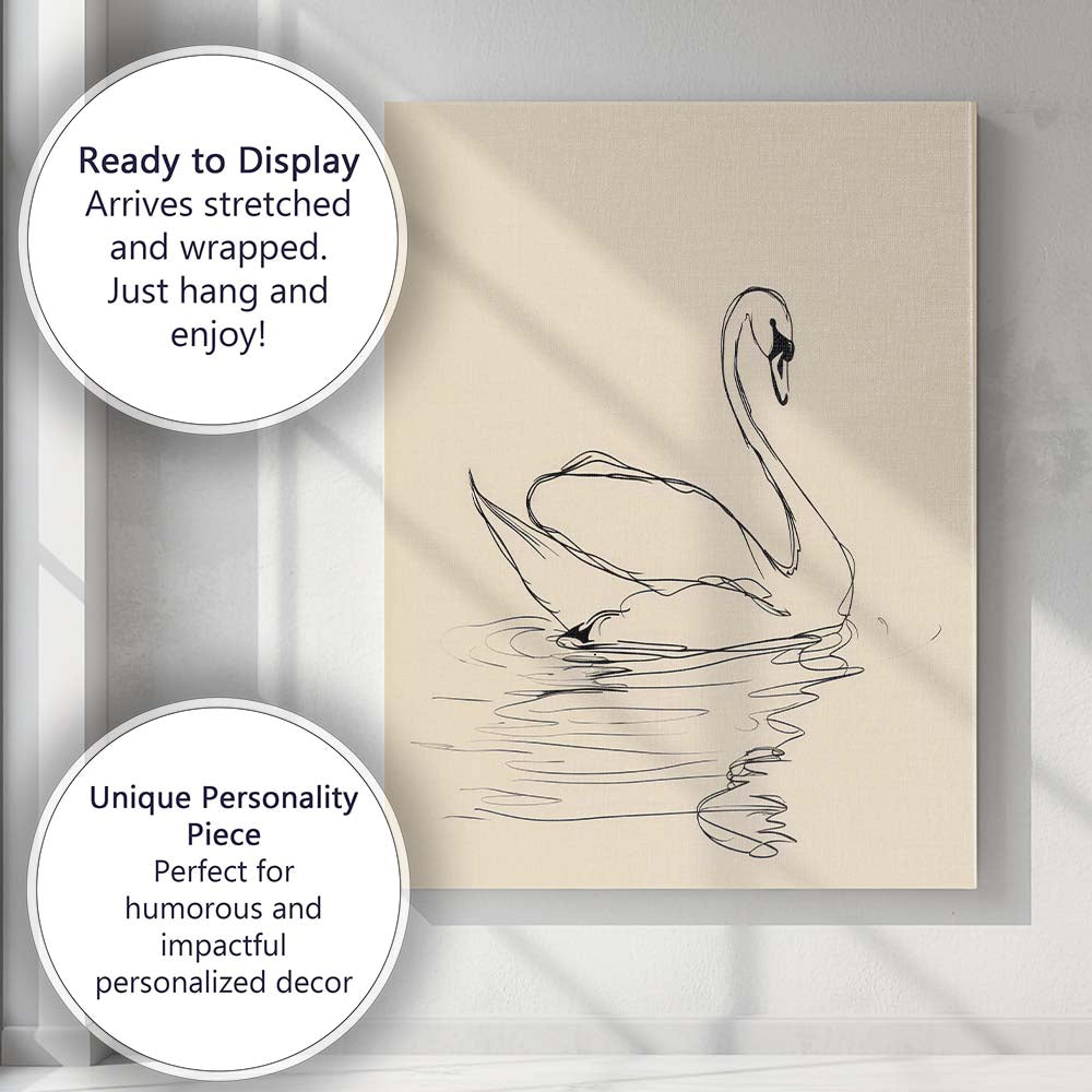 Minimalist Swan On Calm Water Line Art Canvas Wall Art Print Decor Picture Ready to Hang