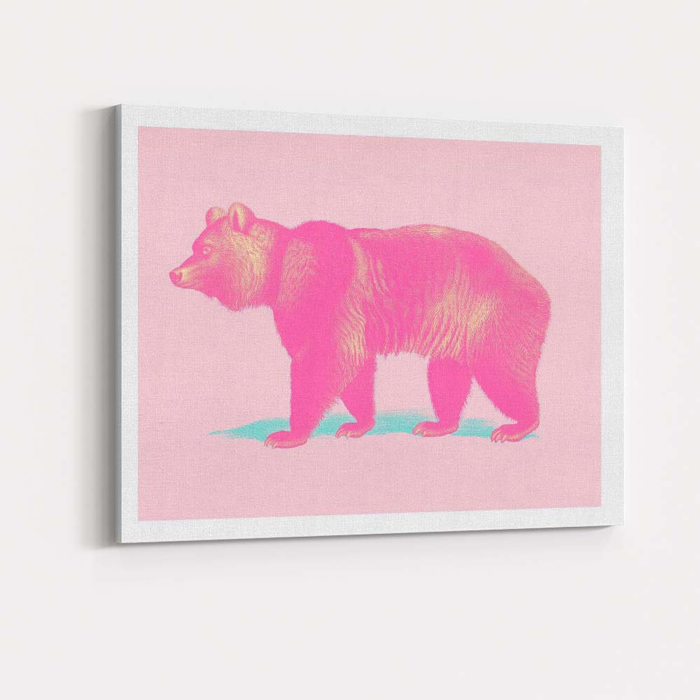 Pop Art Pink Brown Bear Minimalist Wildlife Canvas Wall Art Print Decor Picture Ready to Hang