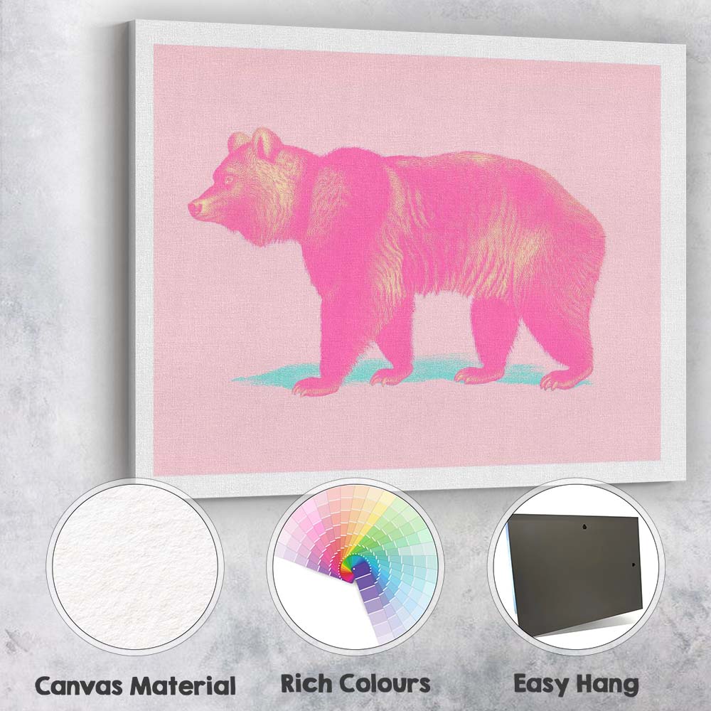 Pop Art Pink Brown Bear Minimalist Wildlife Canvas Wall Art Print Decor Picture Ready to Hang