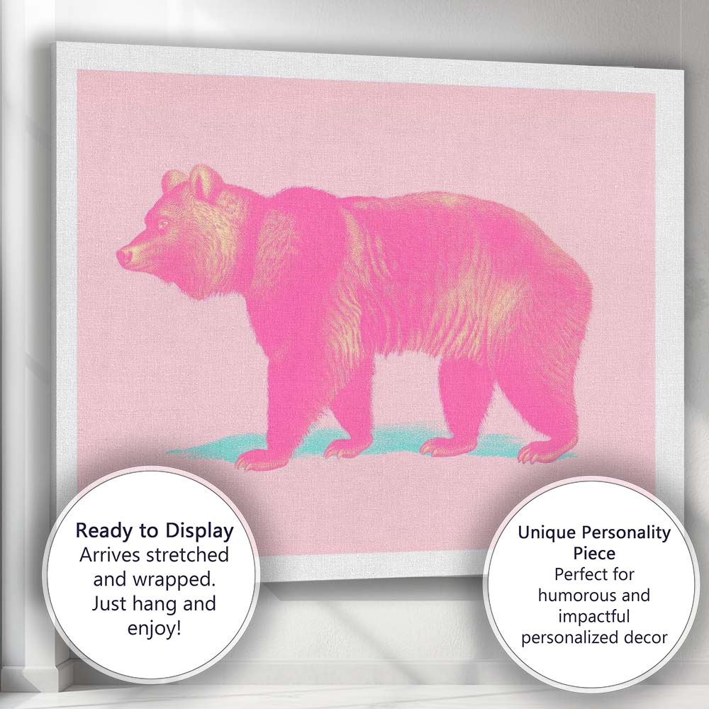 Pop Art Pink Brown Bear Minimalist Wildlife Canvas Wall Art Print Decor Picture Ready to Hang
