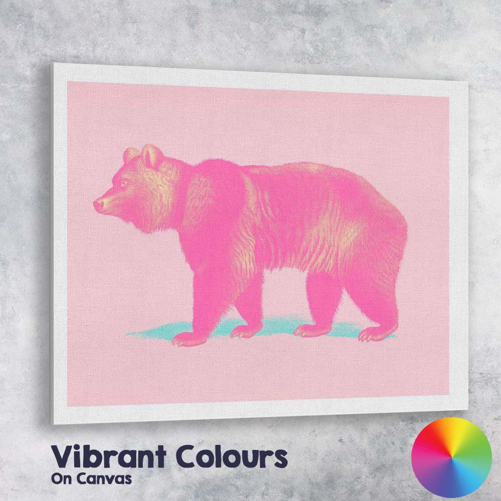 Pop Art Pink Brown Bear Minimalist Wildlife Canvas Wall Art Print Decor Picture Ready to Hang
