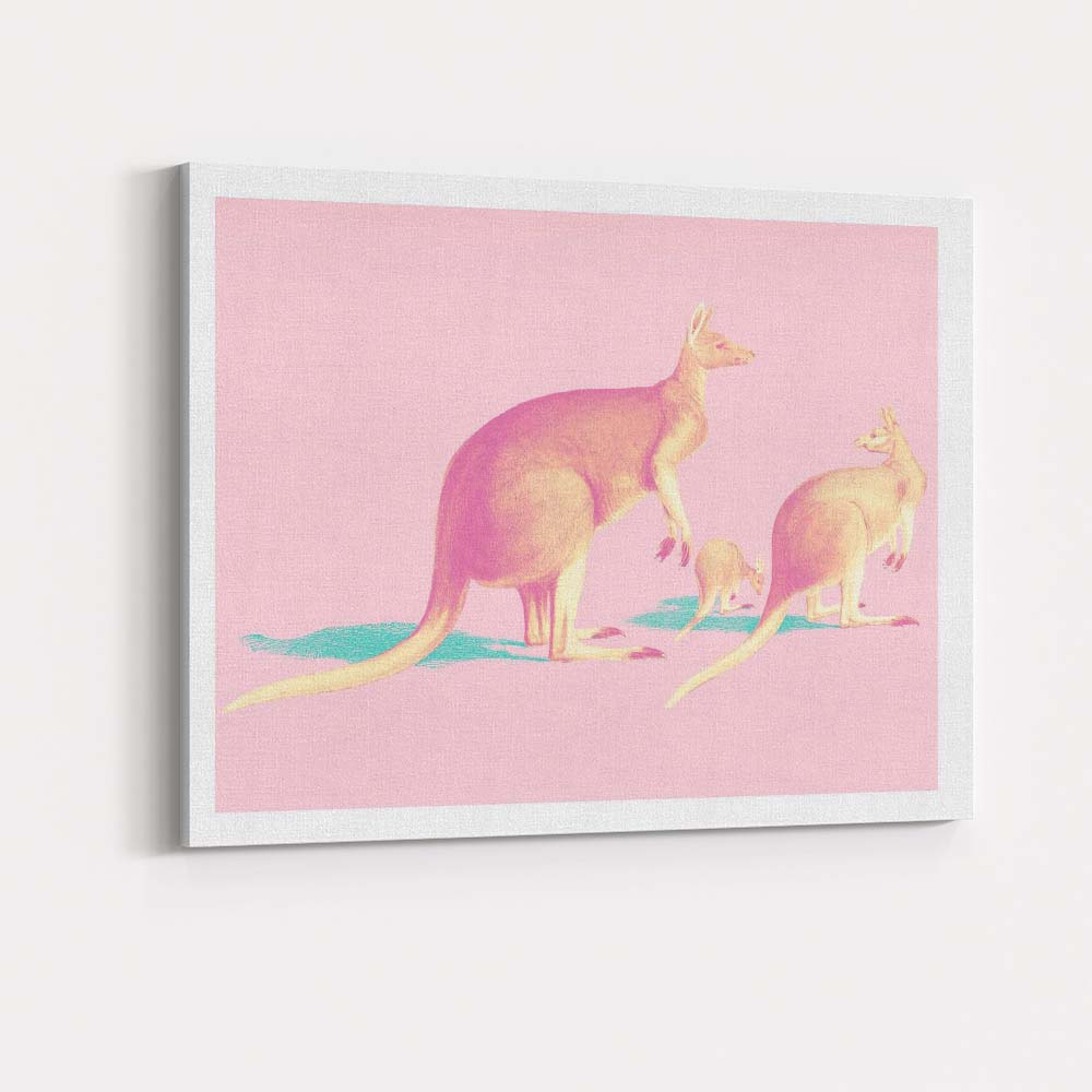 Pop Art Kangaroo Family Pink Background Canvas Wall Art Print Decor Picture Ready to Hang