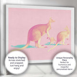 Pop Art Kangaroo Family Pink Background Canvas Wall Art Print Decor Picture Ready to Hang