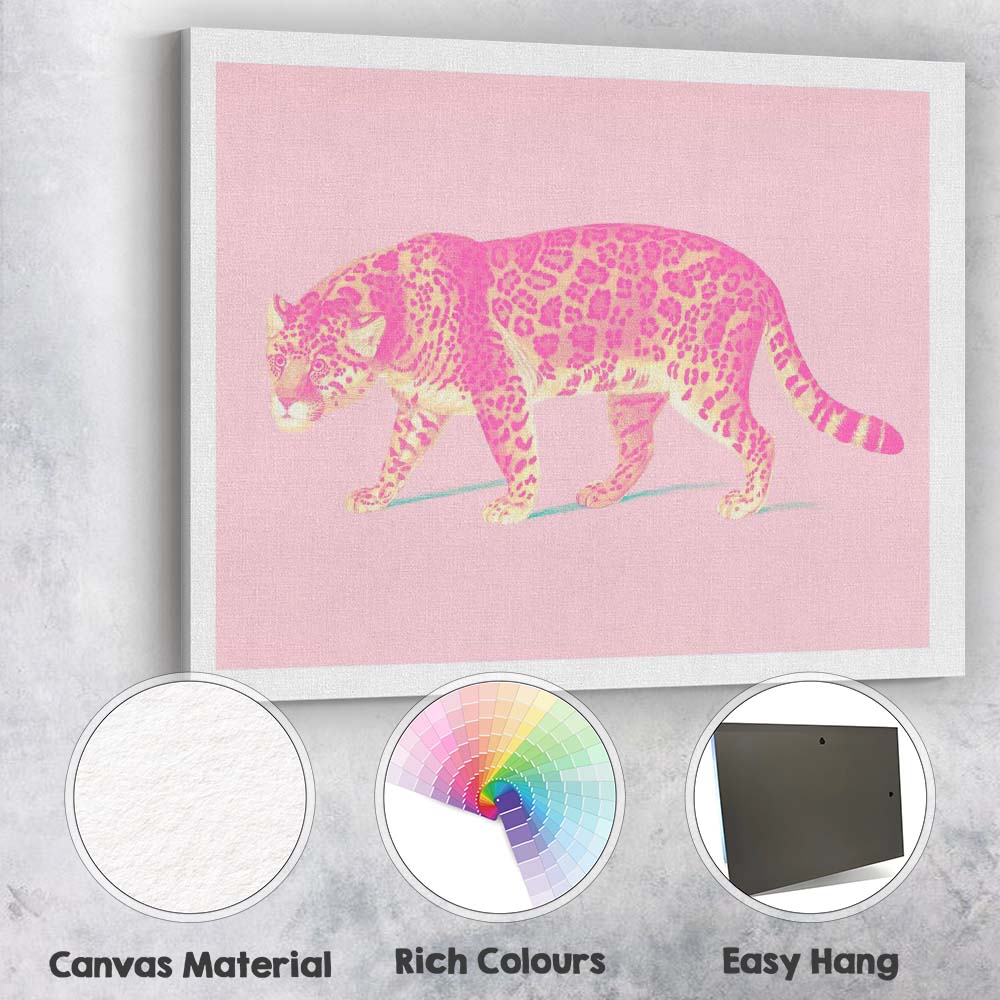 Pop Art Pink Leopard Wildlife Illustration Canvas Wall Art Print Decor Picture Ready to Hang