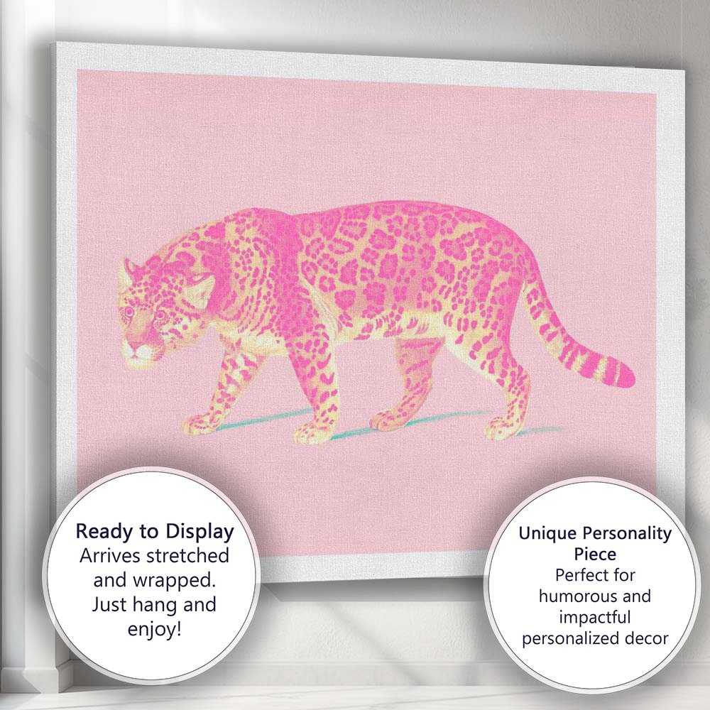 Pop Art Pink Leopard Wildlife Illustration Canvas Wall Art Print Decor Picture Ready to Hang