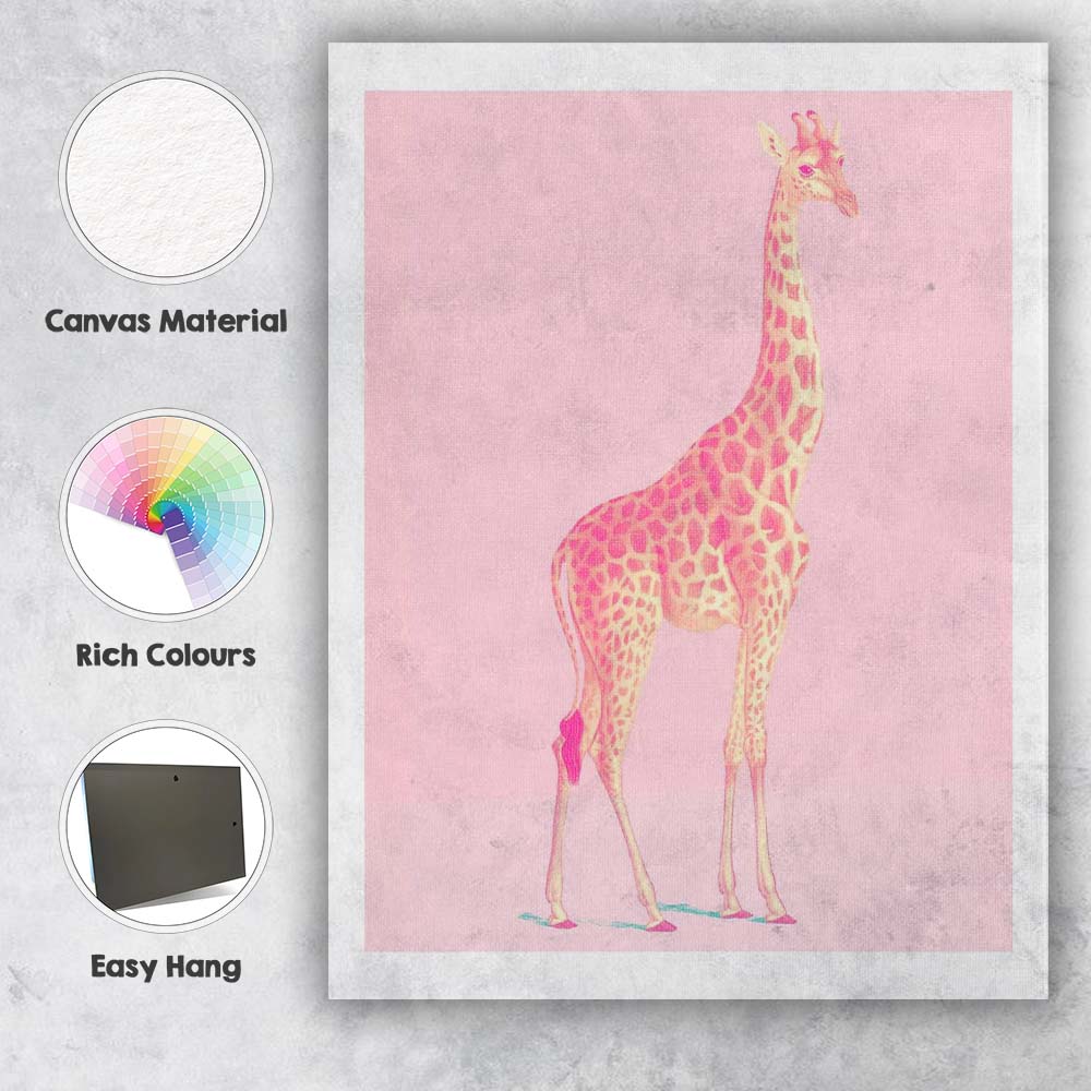 Pop Art Pink Giraffe Minimalist Wildlife Canvas Wall Art Print Decor Picture Ready to Hang