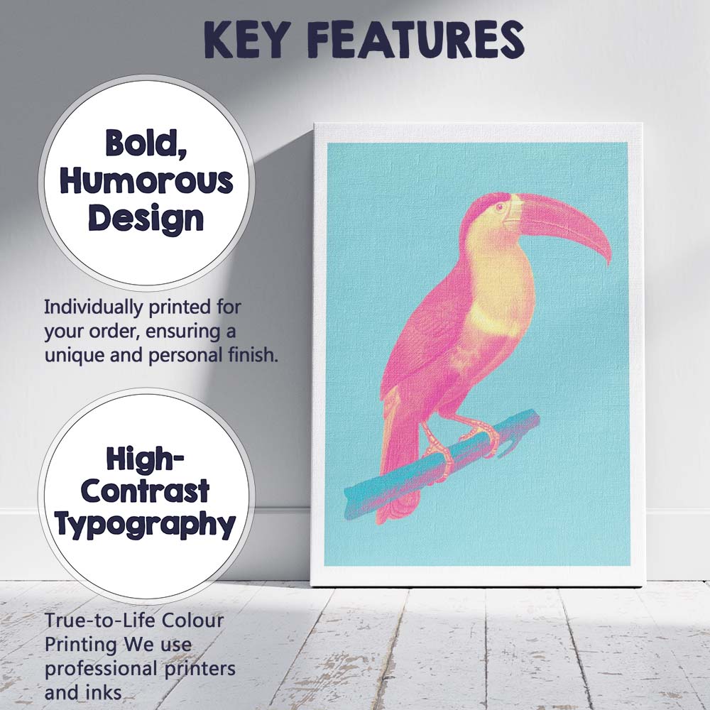 Pop Art Toucan Turquoise Background Tropical Bird Canvas Wall Art Print Decor Picture Ready to Hang