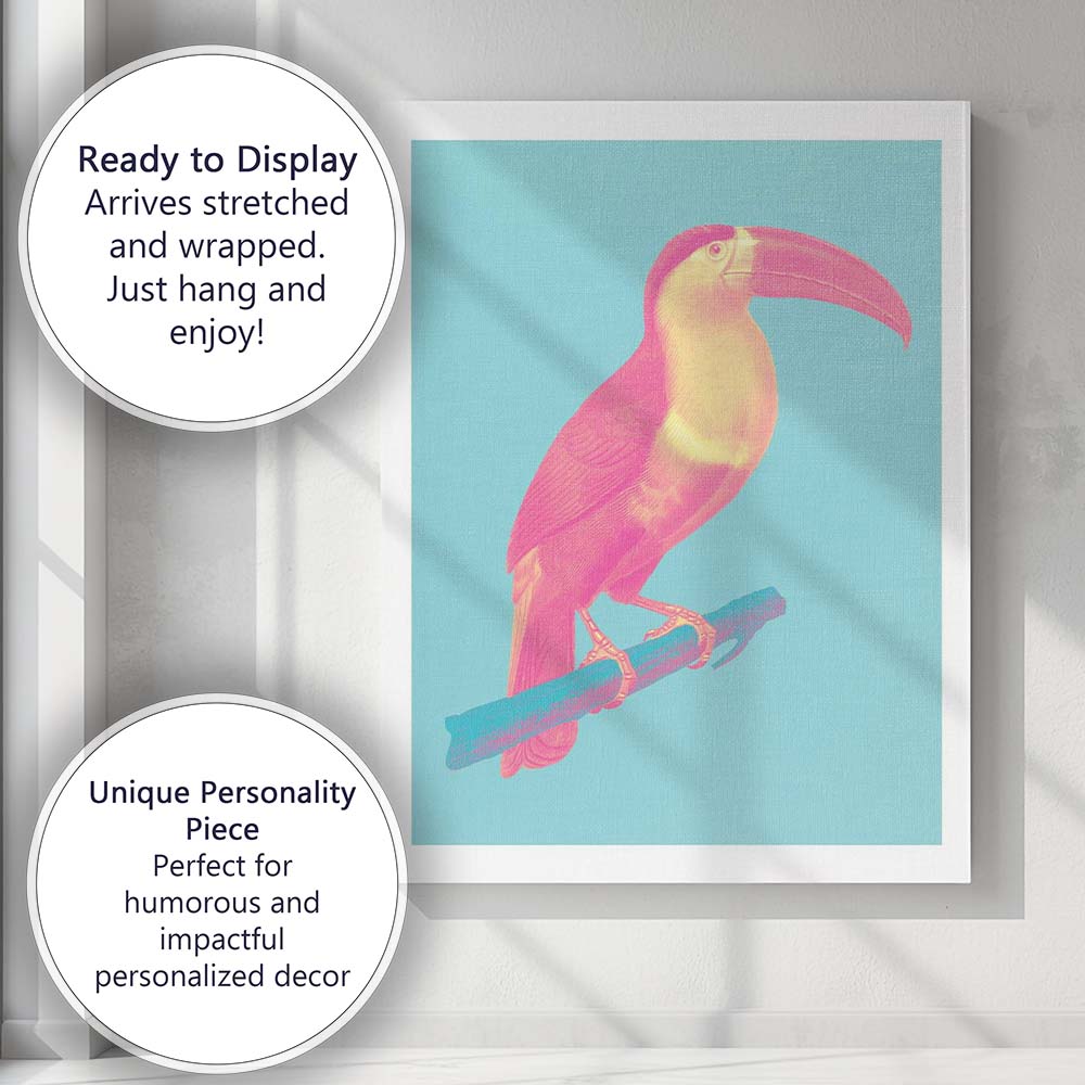 Pop Art Toucan Turquoise Background Tropical Bird Canvas Wall Art Print Decor Picture Ready to Hang