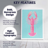Pop Art Pink Lobster Turquoise Background Coastal Canvas Wall Art Print Decor Picture Ready to Hang