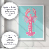 Pop Art Pink Lobster Turquoise Background Coastal Canvas Wall Art Print Decor Picture Ready to Hang