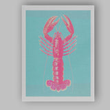 Pop Art Pink Lobster Turquoise Background Coastal Canvas Wall Art Print Decor Picture Ready to Hang