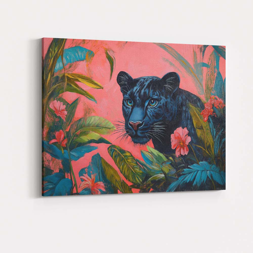 Black Panther Tropical Jungle Pink Botanical Canvas Wall Art Print Decor Picture Ready to Hang