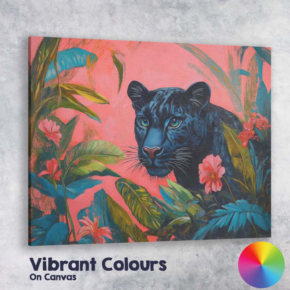 Black Panther Tropical Jungle Pink Botanical Canvas Wall Art Print Decor Picture Ready to Hang