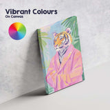 Stylish Tiger Portrait Pink Robe Tropical Canvas Wall Art Print Decor Picture Ready to Hang