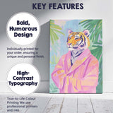 Stylish Tiger Portrait Pink Robe Tropical Canvas Wall Art Print Decor Picture Ready to Hang