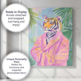 Stylish Tiger Portrait Pink Robe Tropical Canvas Wall Art Print Decor Picture Ready to Hang