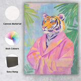 Stylish Tiger Portrait Pink Robe Tropical Canvas Wall Art Print Decor Picture Ready to Hang