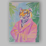 Stylish Tiger Portrait Pink Robe Tropical Canvas Wall Art Print Decor Picture Ready to Hang
