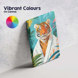 Elegant Tiger Portrait White Robe Tropical Canvas Wall Art Print Decor Picture Ready to Hang