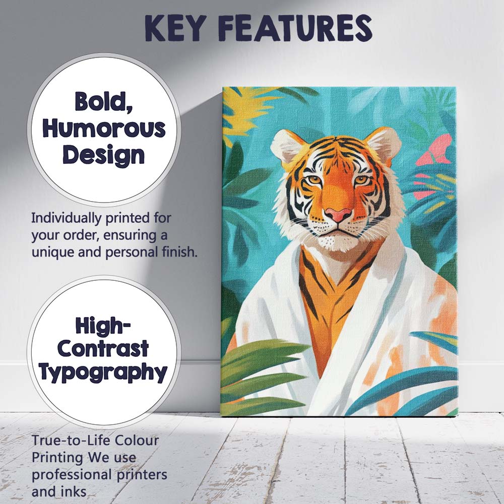 Elegant Tiger Portrait White Robe Tropical Canvas Wall Art Print Decor Picture Ready to Hang