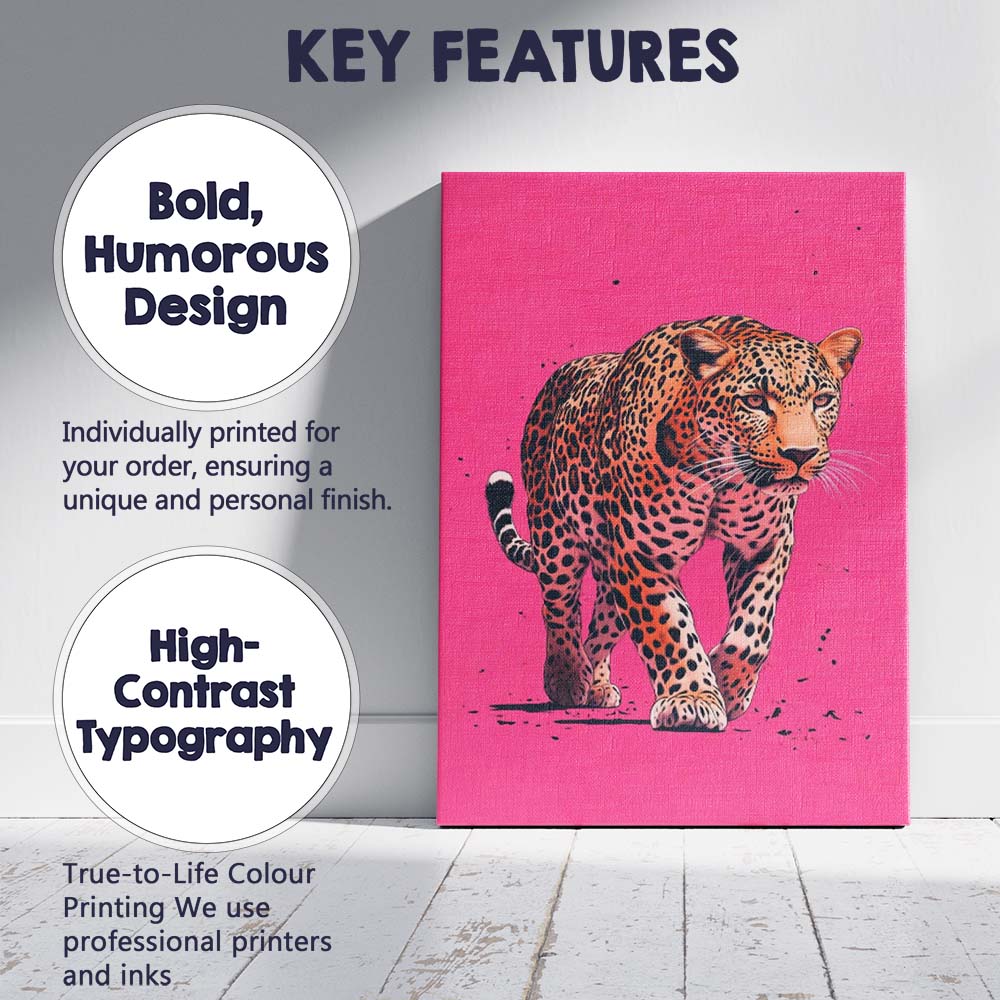 Walking Leopard Pink Pop Art Wildlife Canvas Wall Art Print Decor Picture Ready to Hang
