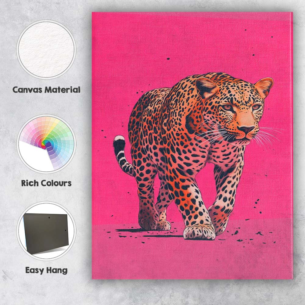 Walking Leopard Pink Pop Art Wildlife Canvas Wall Art Print Decor Picture Ready to Hang