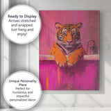 Tiger Relaxing in Pink Bathtub Contemporary Canvas Wall Art Print Decor Picture Ready to Hang