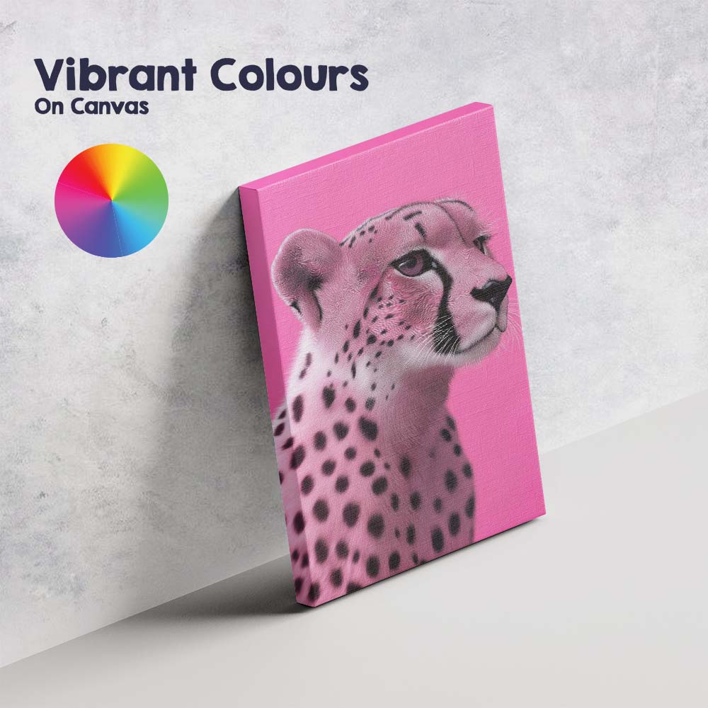 Pink Tinted Cheetah Portrait Minimalist Wildlife Canvas Wall Art Print Decor Picture Ready to Hang
