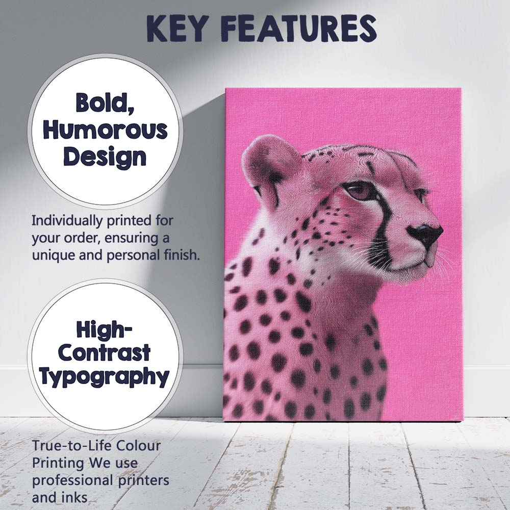 Pink Tinted Cheetah Portrait Minimalist Wildlife Canvas Wall Art Print Decor Picture Ready to Hang