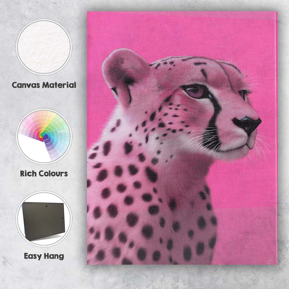 Pink Tinted Cheetah Portrait Minimalist Wildlife Canvas Wall Art Print Decor Picture Ready to Hang