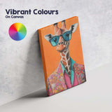 Fashionable Giraffe Wearing Colourful Suit and Sunglasses Canvas Wall Art Print Decor Picture Ready to Hang