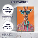 Fashionable Giraffe Wearing Colourful Suit and Sunglasses Canvas Wall Art Print Decor Picture Ready to Hang