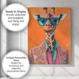 Fashionable Giraffe Wearing Colourful Suit and Sunglasses Canvas Wall Art Print Decor Picture Ready to Hang