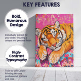 Peaceful Sleeping Tiger Pink Floral Cushion Canvas Wall Art Print Decor Picture Ready to Hang