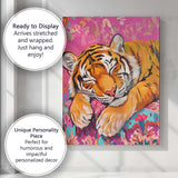 Peaceful Sleeping Tiger Pink Floral Cushion Canvas Wall Art Print Decor Picture Ready to Hang