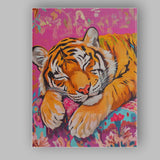 Peaceful Sleeping Tiger Pink Floral Cushion Canvas Wall Art Print Decor Picture Ready to Hang