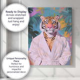 Elegant Tiger Wearing White Spa Robe Tropical Canvas Wall Art Print Decor Picture Ready to Hang