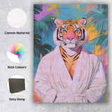 Elegant Tiger Wearing White Spa Robe Tropical Canvas Wall Art Print Decor Picture Ready to Hang