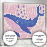 Cute Blue Whale Pink Coral Scandinavian Nursery Canvas Wall Art Print Decor Picture Ready to Hang