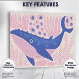 Cute Blue Whale Pink Coral Scandinavian Nursery Canvas Wall Art Print Decor Picture Ready to Hang